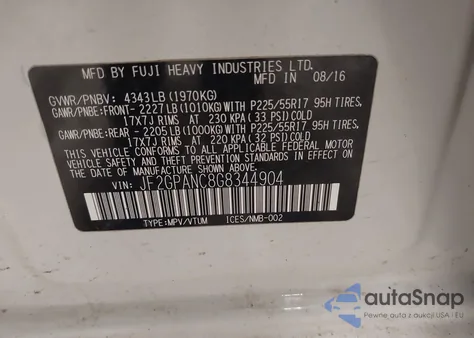 2016 Subaru Crosstrek 2.0I Limited z USA, uszkodzony, nr VIN JF2GPANC8G8344904